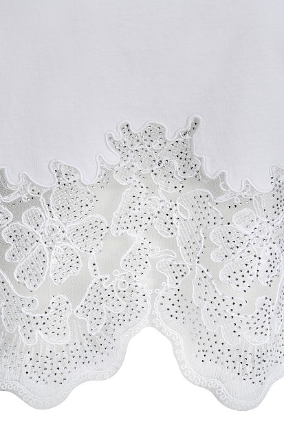 Short-sleeve blouse with lace and rhinestones