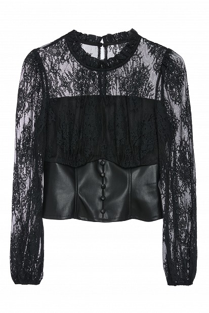 Lace blouse with a leather corset