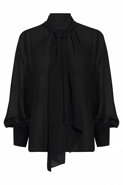 Muslin blouse with a tie-neck detail