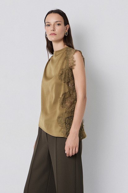 Blouse with lace and satin touch