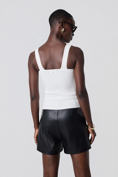 Sleeveless ribbed top with rhinestones