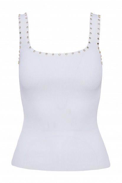 Sleeveless ribbed top with rhinestones