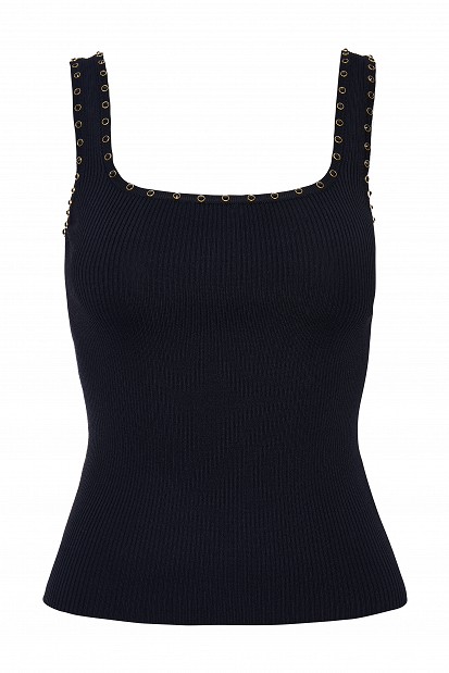 Sleeveless ribbed top with rhinestones