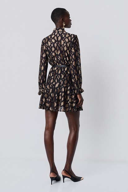 Μίνι animal print φόρεμα με δαντέλα