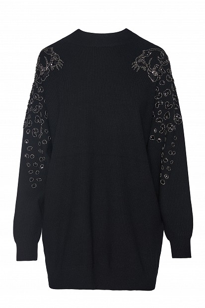 Mini knitted dress with embroidered sleeve details