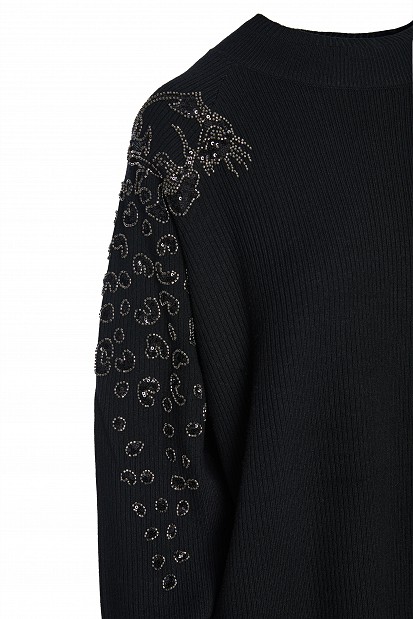 Mini knitted dress with embroidered sleeve details