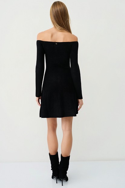 Off-shoulders mini dress with embellished stones and crystals