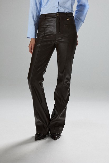 Leather-look flared trousers