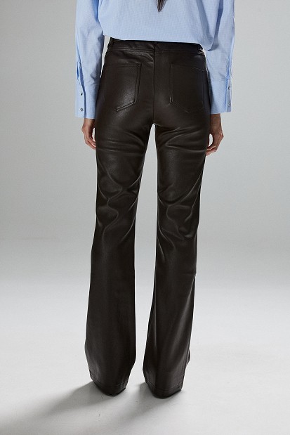 Leather-look flared trousers