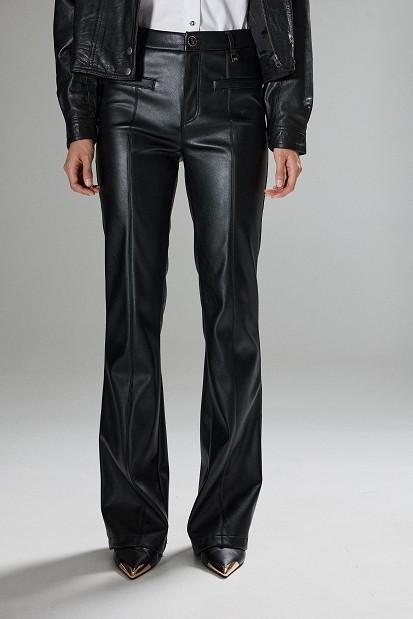 Leather-look flared trousers