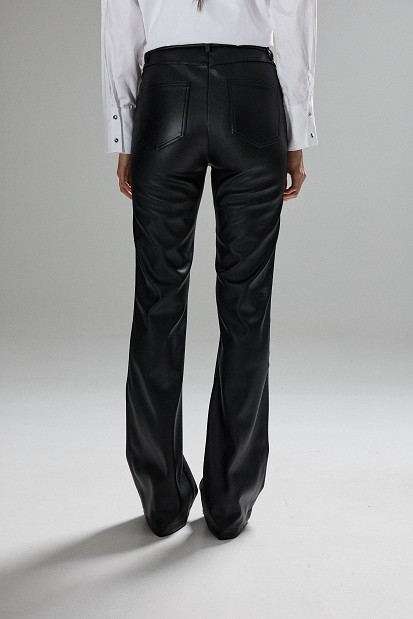 Leather-look flared trousers