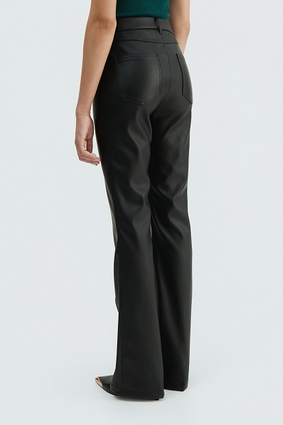 Leather-look flared trousers