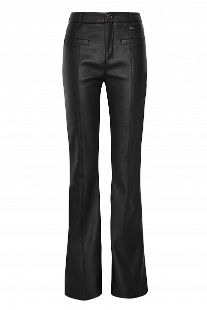 Leather-look flared trousers