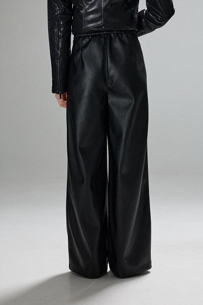Leather-look wide-leg trousers with pleats