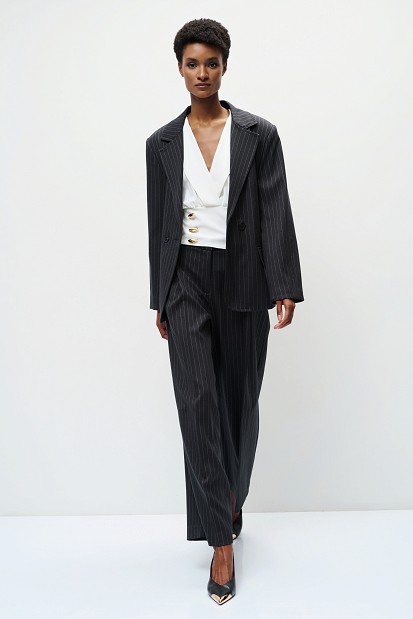 Wide-leg striped trousers with pleats