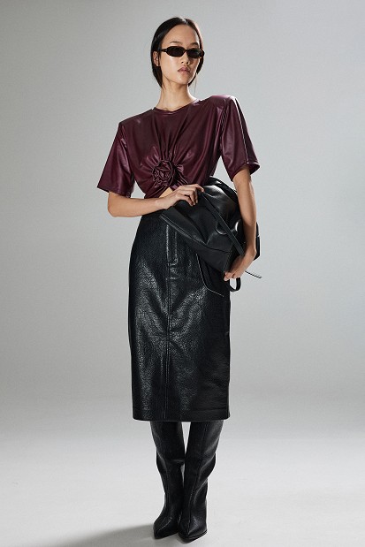 Leather-look midi skirt