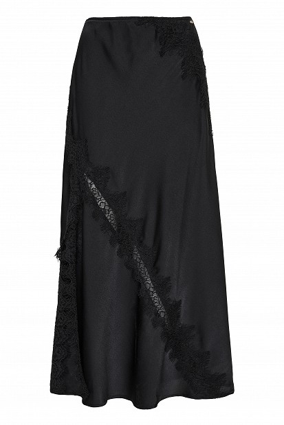 Midi satin skirt with lace
