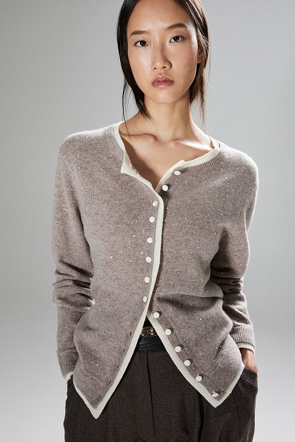 Wool cardigan with rhinestones