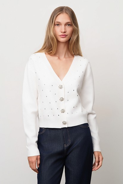Cardigan with rhinestones and jewel buttons