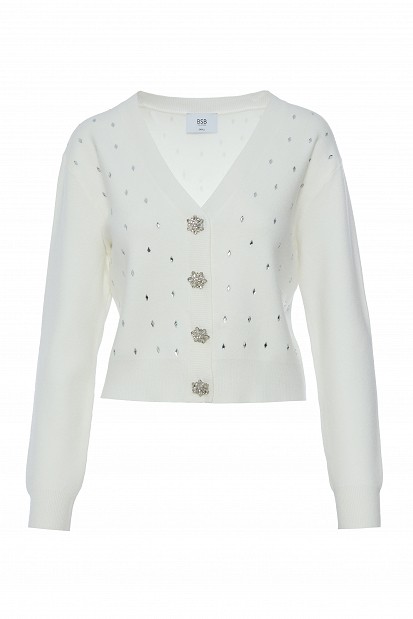 Cardigan with rhinestones and jewel buttons