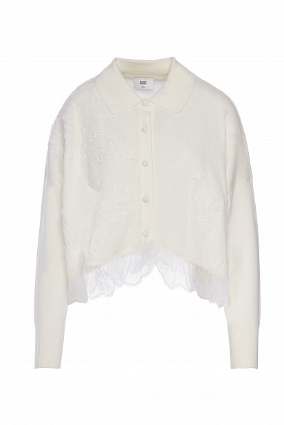 Cardigan with collar and lace