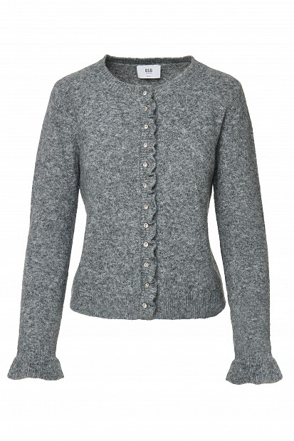 Knitted cardigan with jewel buttons and ruffles