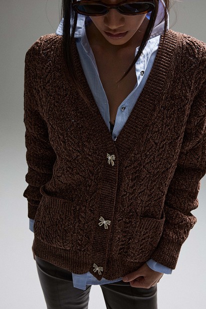 Knitted cardigan with jewel buttons