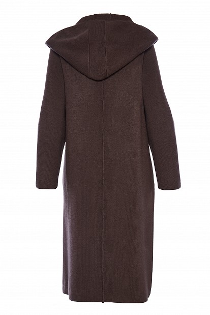 Long cardigan with hood and faux fur pockets