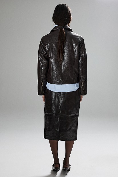 Leather-look jacket with belt