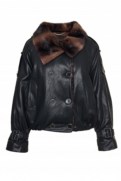 Leather-look jacket with faux fur lining