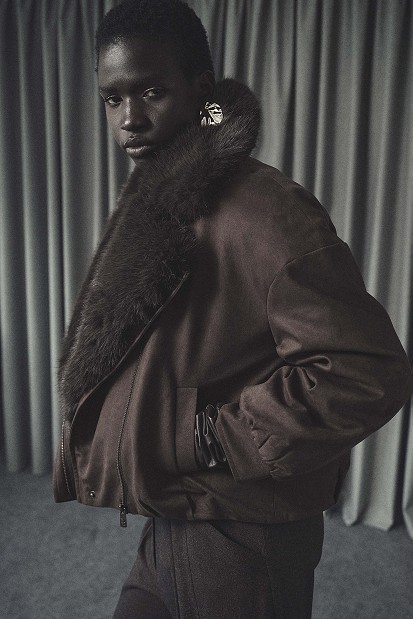 Suede jacket with faux fur