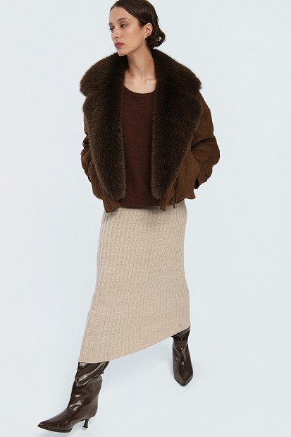 Suede jacket with faux fur