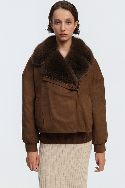 Suede jacket with faux fur