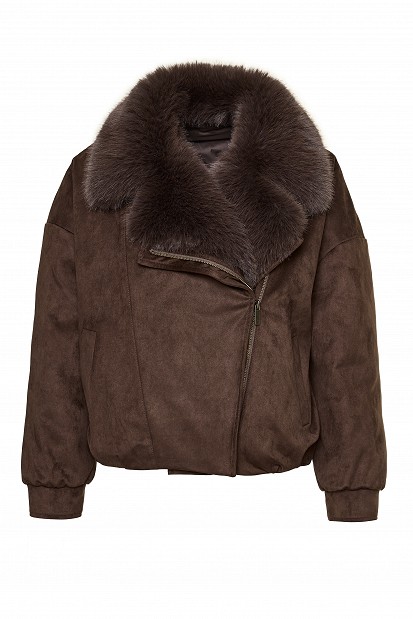 Suede jacket with faux fur