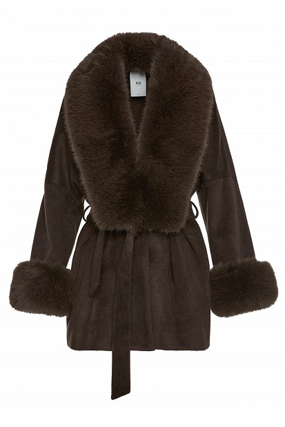 Faux fur coat with a belt