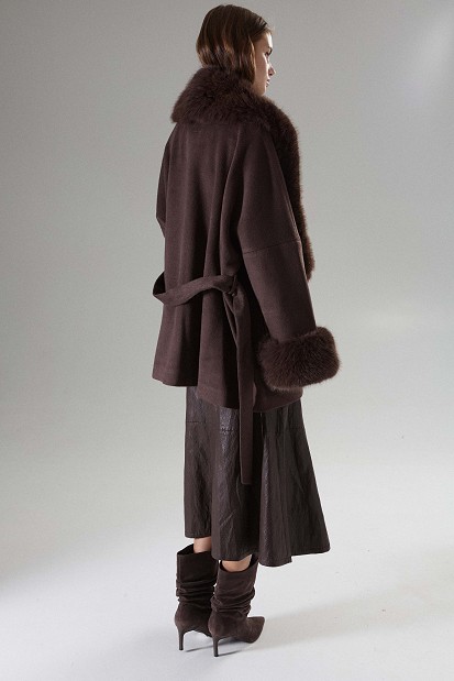 Faux fur coat with a belt