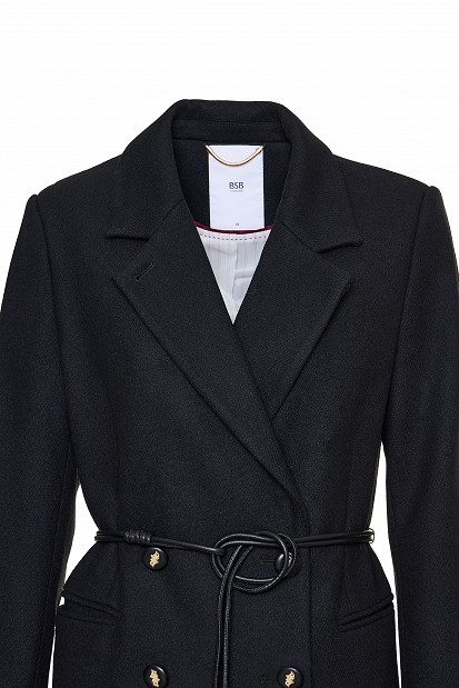 Double-breasted coat with jewel buttons and belt