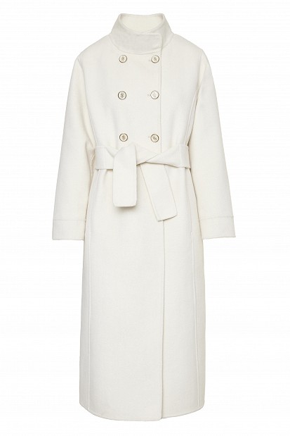 Long coat with a high collar and gold-tone buttons
