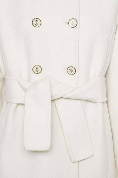 Long coat with a high collar and gold-tone buttons