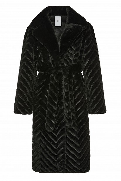 Long faux fur coat with textured pattern