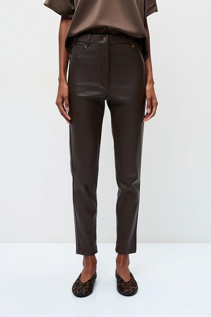 High-waisted leather-look trousers