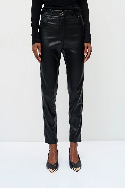 High-waisted leather-look trousers