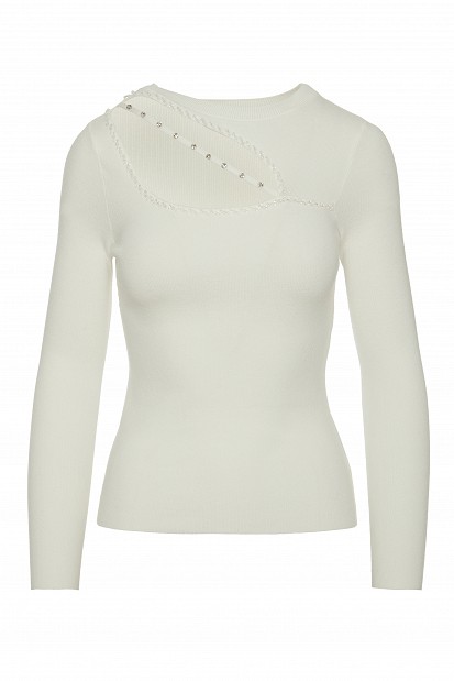 Sweater with cut-out detail and rhinestones