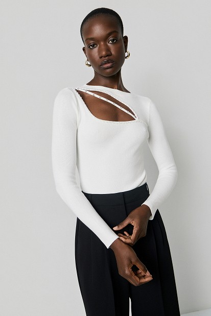 Sweater with cut-out detail and rhinestones