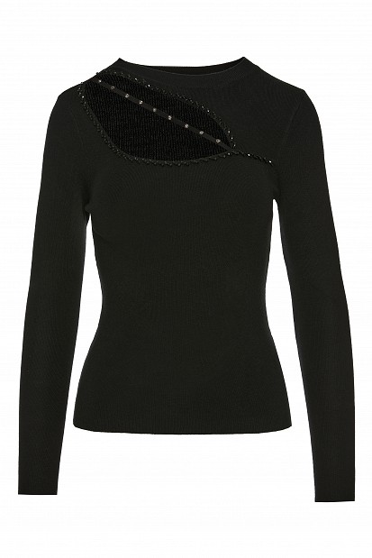 Sweater with cut-out detail and rhinestones