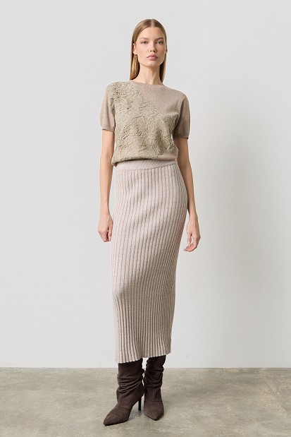Pulover din tricot cu detaliu cu dantelă