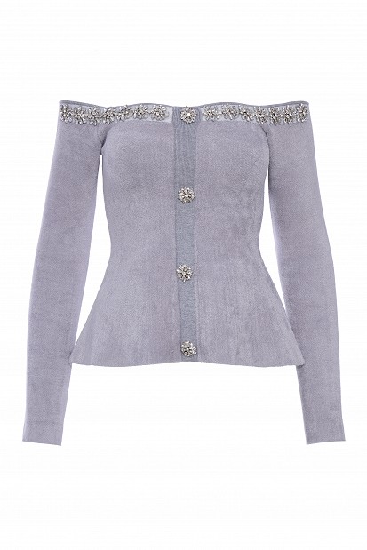 Off-shoulders blouse with embellished stones and crystals