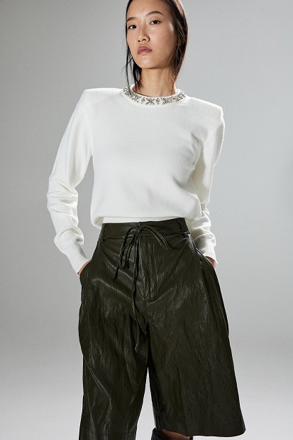 Embellished knit sweater with decorative stones