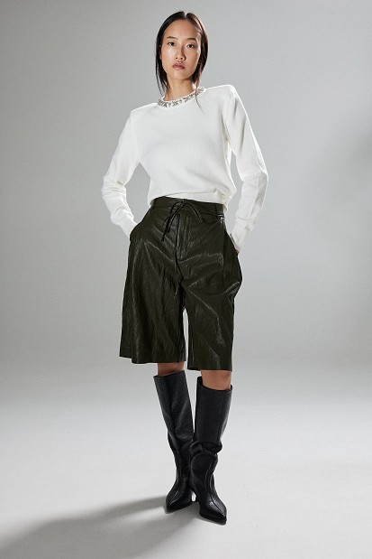 Embellished knit sweater with decorative stones