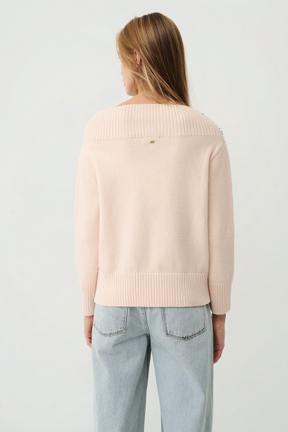Off-shoulders sweater with embellished stones